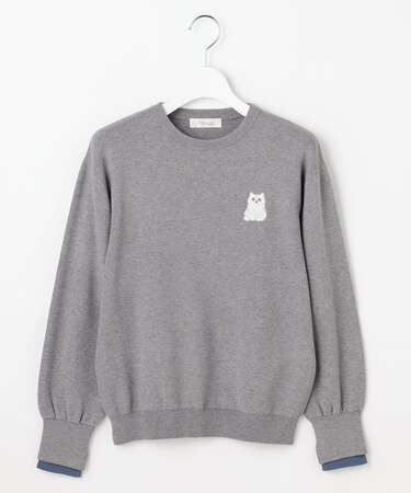 【猫カフェMOCHAコラボ】しらたまくん刺繍 ニット