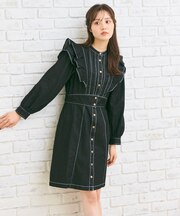 【洗える】デニムミディ ワンピース