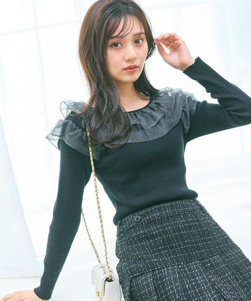 襟フリル ニット