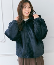 【洗える】フード付きフェイクファー パーカー