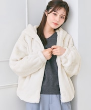 【洗える】フード付きフェイクファー パーカー