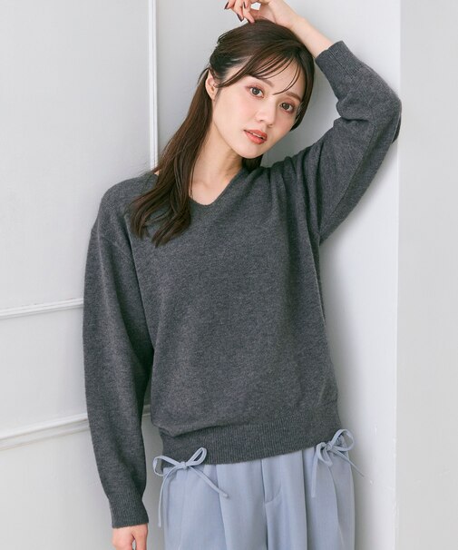 【洗える】Vネックニットプルオーバー