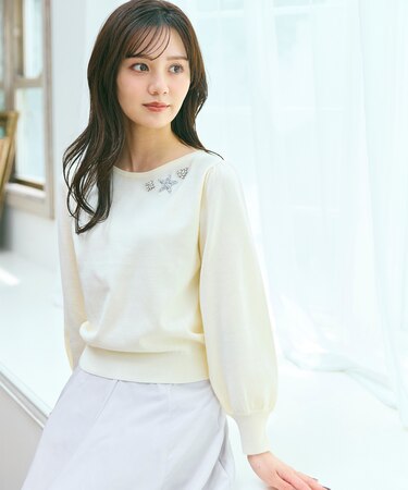 【洗える】ブローチデザインニット プルオーバー