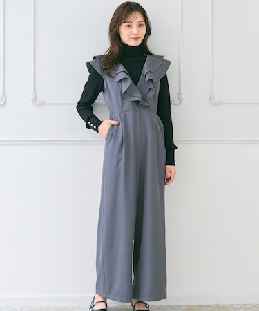 フリルデザイン サロペット パンツ