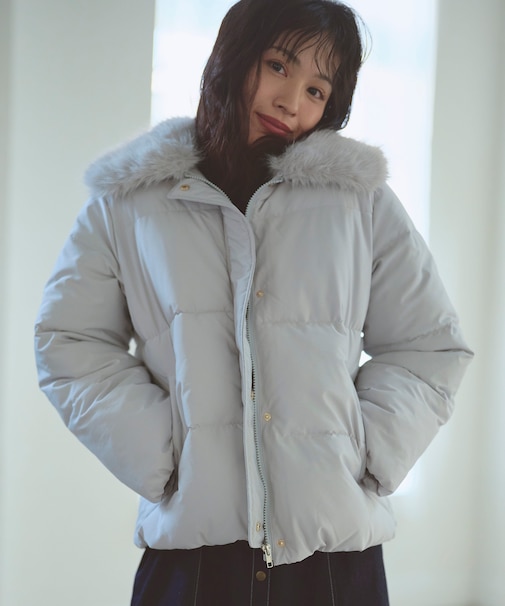ファーカラー付き・ダウン見え中綿 ジャケット