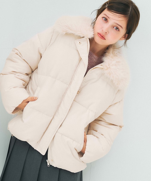 ファーカラー付き・ダウン見え中綿 ジャケット