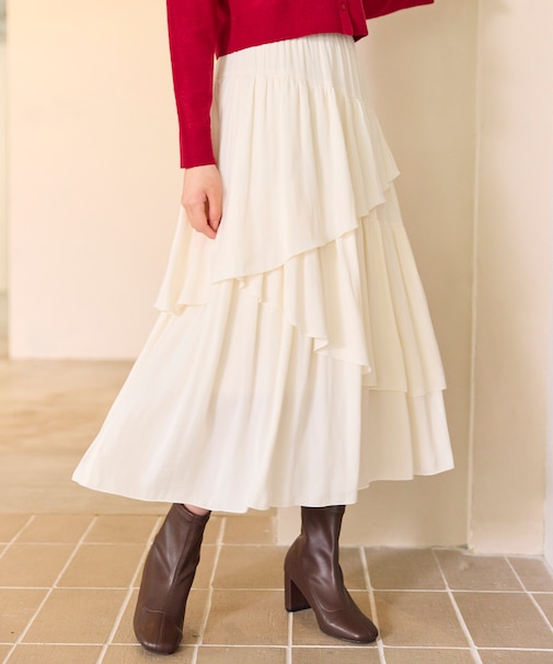 【洗える】アシンメトリーティアード スカート