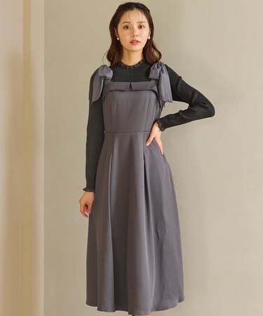 シアーリボンショルダー ジャンパースカート