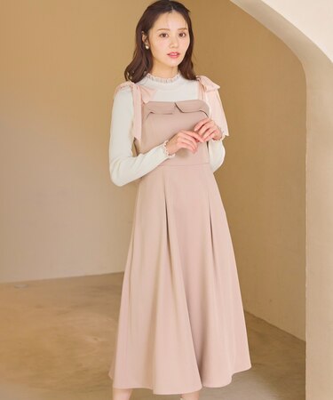 シアーリボンショルダー ジャンパースカート