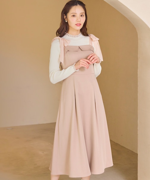 シアーリボンショルダー ジャンパースカート