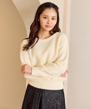 パール付きシャギー ニット