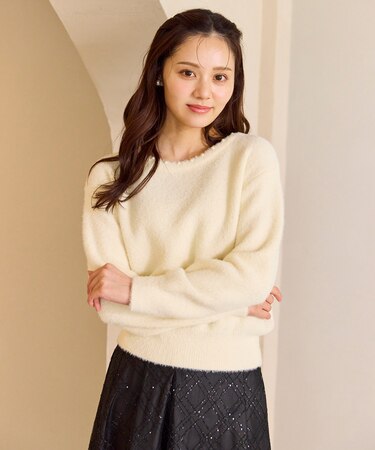 パール付きシャギー ニット