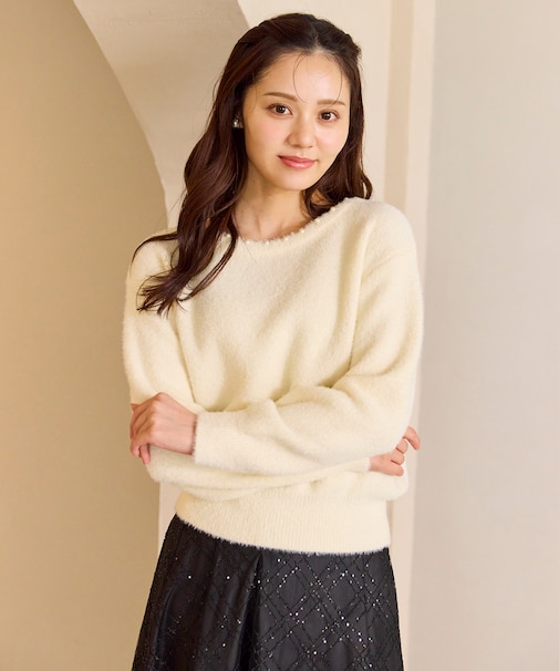 パール付きシャギー ニット