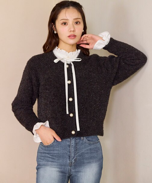 キラキラシャギー ニット カーディガン