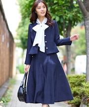 パール釦ペプラムジャケット×スカート セットアップ