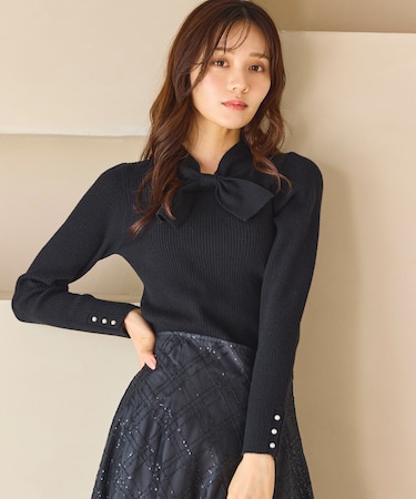 リボンタイリブ ニット