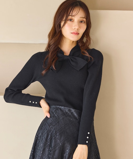 リボンタイリブ ニット