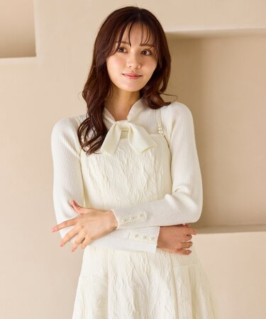 リボンタイリブ ニット