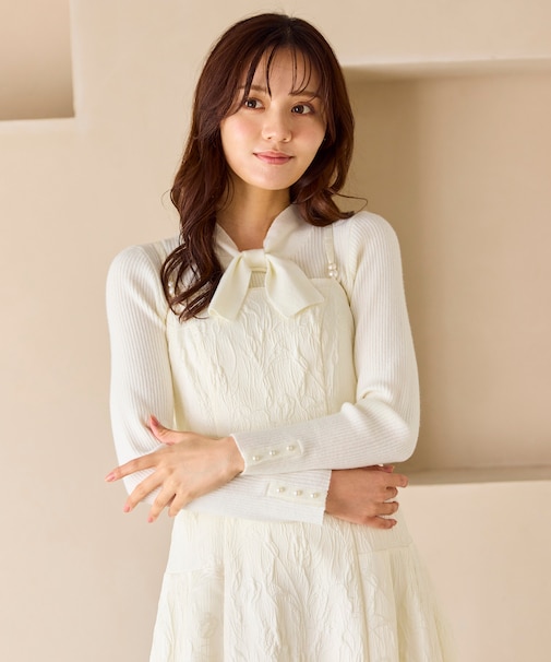 リボンタイリブ ニット