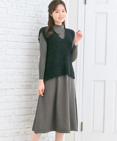 ジレ付きニット ワンピース