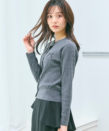 ケーブル編み×リボン刺繍 ニット カーディガン