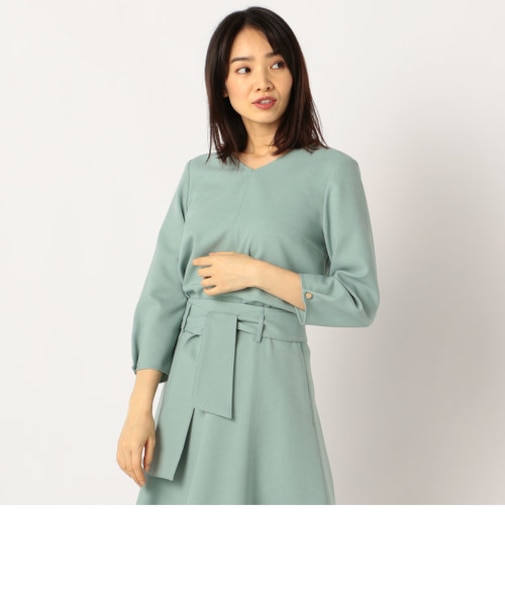 ジョーゼットウール合繊タックスリーブブラウス