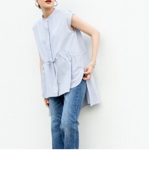 ◇【WEB限定】シアーニットノースリーブシャツ