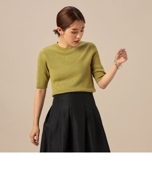 BY ラメ5分袖ニットプルオーバー ラメ5分袖コンパクトニットプルオーバー / Green Parks