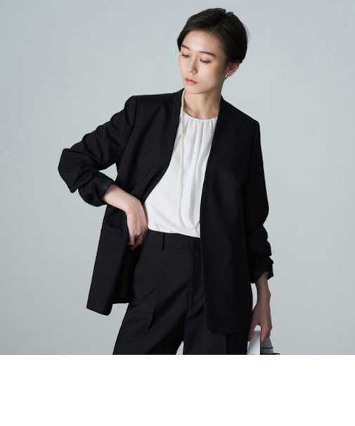 ウォッシャブルウールナイロンストレッチノーカラージャケット