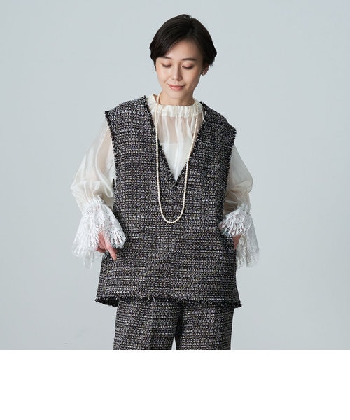 美品▲NOLLEY’S//ネップツイードフリンジジレ▲ベスト ◇【WEB限定】《手洗い可能》ネップツイードフリンジジレ