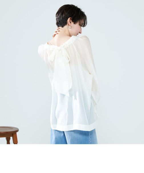 ◇【WEB限定】袖レース2WAYリボンブラウス