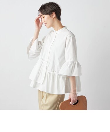 ペプラムギャザーシャツブラウス