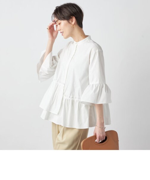 ペプラムギャザーシャツブラウス