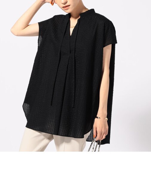 コットンウェーブフレンチスリーブブラウス