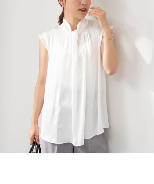 ボウタイ風フレンチスリーブプルオーバーカットソー