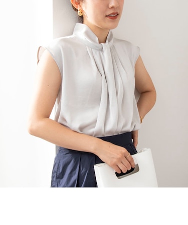 ボウタイ風フレンチスリーブプルオーバーカットソー