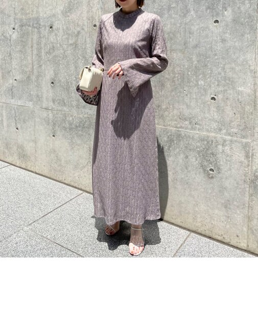 ダイヤ柄レースロングワンピース