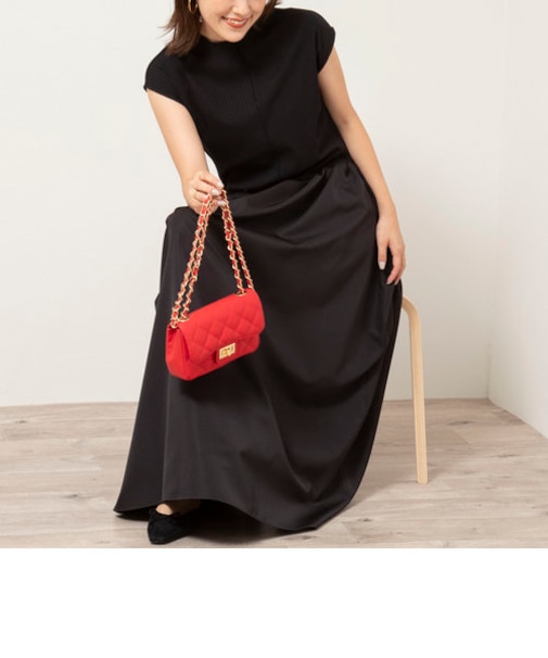 リブ×タフタ ノースリーブドッキングワンピース