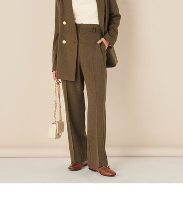 《セットアップ対応》ウォッシャブルウールライクセミワイドパンツ