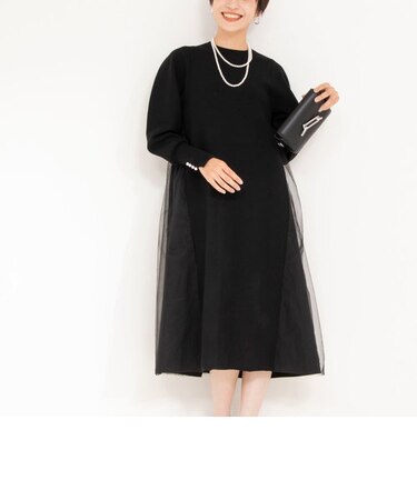 《手洗い可能》前後2WAYチュール付きニットワンピース