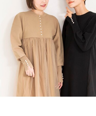 《手洗い可能》前後2WAYチュール付きニットワンピース