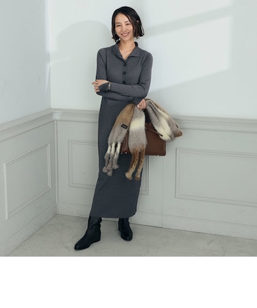 ◇【WEB限定】《手洗い可能》ウォッシャブルウール混ワイドリブハイネックニットワンピース