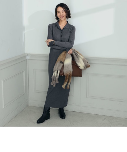 ◇【WEB限定】《手洗い可能》ウォッシャブルウール混ワイドリブハイネックニットワンピース