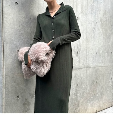 ◇【WEB限定】《手洗い可能》ウォッシャブルウール混ワイドリブハイネックニットワンピース