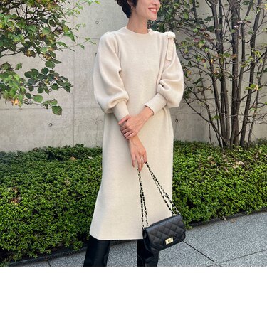 カシミヤ混MUSICパフスリーブニットワンピース