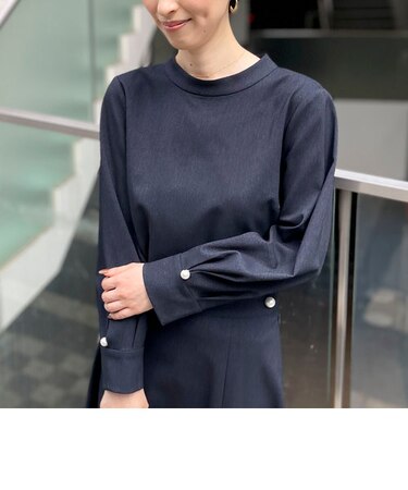 《セットアップ対応》ウォッシャブルウールライクハイネックブラウス