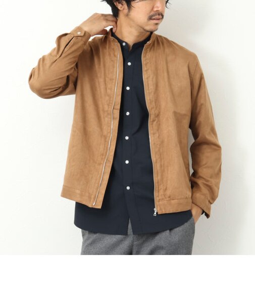 フェイクスエード シングルライダースシャツ