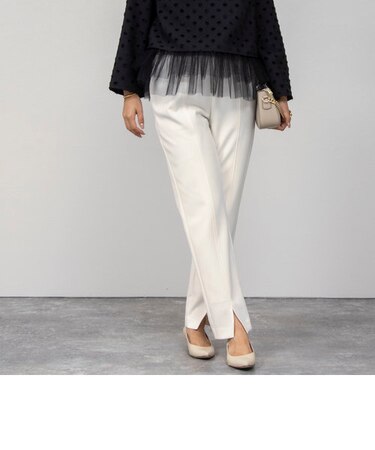 ウォッシャブルウール調フロントスリットパンツ