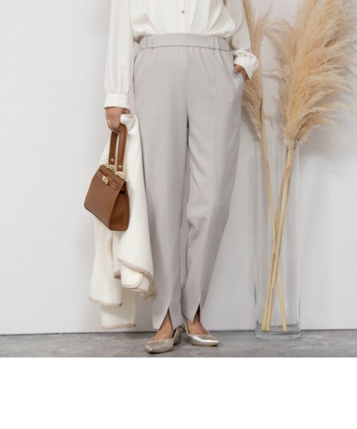 ウォッシャブルウール調フロントスリットパンツ