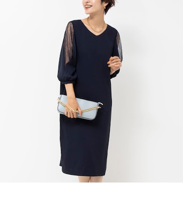 袖花柄レースワンピース